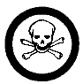 Un symbole pour un danger associé à des matières ayant des effets toxiques immédiats et graves, décrit par une esquisse d’un cercle contenant deux os croisés et surmontés d’un crâne.