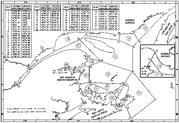 Map of Sealing Areas with latitude and longitude coordinates for forty-seven points outlining the areas.