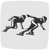 Marque affichant deux athlètes compétitionnant à l’épreuve de patinage de vitesse sur piste courte