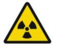 Warning symbol consisting of a yellow triangle bordered by a black line and containing three black blades around a black circle.