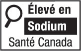 This figure shows a nutrition symbol for the principal display panel that indicates that a prepackaged product is high in sodium. This symbol is in French only. There is a white rectangular box outlined by a thin black line. At the top left of the box is a black magnifying glass. To the right of the magnifying glass is the heading “Élevé en” in black, bold, lower case letters, except that the first letter of the first word is in upper case. Under the heading is one horizontal bar. There is a small amount of white space between the right side of the bar and the thin black line that outlines the box. The bar is black and contains the word “Sodium” in white, bold, lower case letters, except that the first letter is in upper case. Centred at the bottom of the box are the words “Santé Canada” in black, lower case letters, except that the first letter of each word is in upper case.