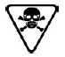 Symbol for caution - poison, consisting of an inverted triangle with a skull and bones inside.