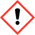 The image of a large black exclamation mark. This symbol is used to warn about the presence of a health hazard. The image is set inside a red square set on a point.