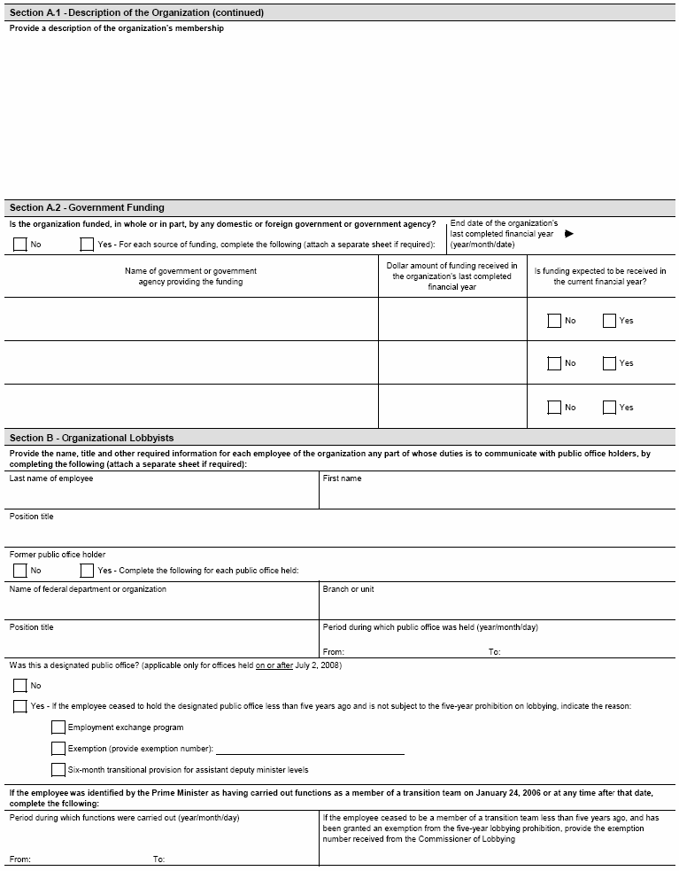 Continued Form 3 Return for In-house Lobbyists (Organization) - In-house Lobbyists (Organization) Registration Form