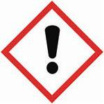 A red square, set on one of its points, outlined on a white background, symbolizing danger. It contains, inside its perimeter, the image of a large black exclamation mark. This pictogram is used to warn about the presence of a health hazard.