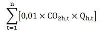 La somme des produits de 0,01 par CO2h,t et par Qh,t pour chaque heure “t”.