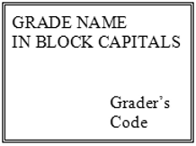 Square outline with the following text inside GRADE NAME IN BLOCK CAPITALS at the top and Grader’s Code at the bottom right
