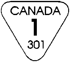 Outline of an inverted triangle with the text CANADA 1 301 inside
