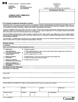 Form 1 Return / Notice for Consultant Lobbyists - Consultant Lobbyists Registration form