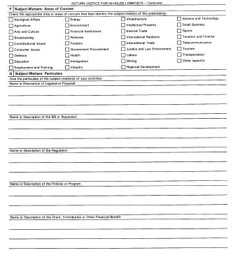 Continued Form 2 Return / Notice for In-house Lobbyists - In-house Lobbyists (Corporations / Organizations) Registration form