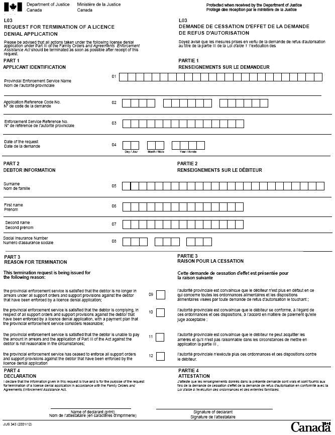 L03 Request for Termination of a Licence Denial Application form